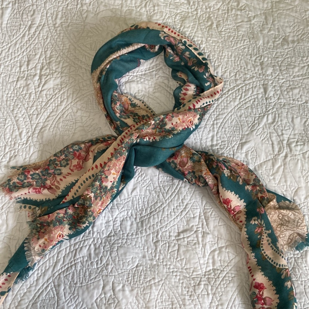 Floral Scarf in Teal and Pink